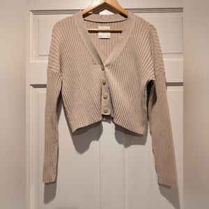 Abercrombie Women's Ribbed Beige Class Cardigan Sweater Crop Preppy Collegiate M